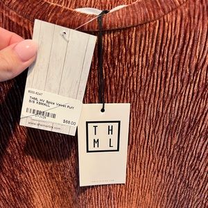 THML Crushed Velvet Ribbed Short Sleeve Top Copper XS